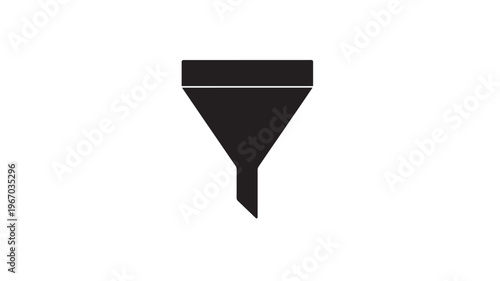 Funnel black icon with a wide opening and narrow spout for transferring liquids, isolated on white. featuring symbol, transfer, liquid with pour and