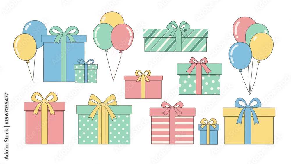 Fototapeta premium Colorful Gift Boxes with Balloons Decorated for Celebration or Party