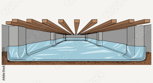 Cross-section illustration of a building foundation with a vapor barrier