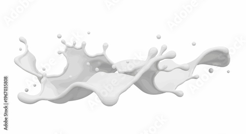 Dynamic milk splash with droplets, white background, refreshing