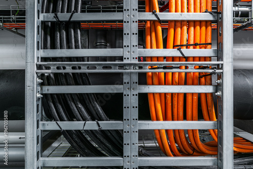 HVAC installation with cable routing and insulated duct in industrial system