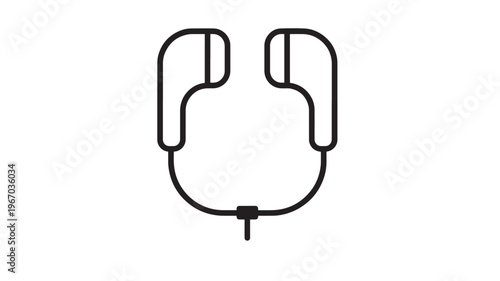 Earbuds icon with a black outline and a wire connecting the two earpieces, signifying audio listening.