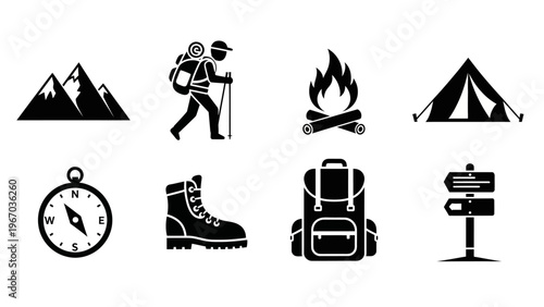 Essential Hiking and Camping Icons for Outdoor Adventure Enthusiasts
