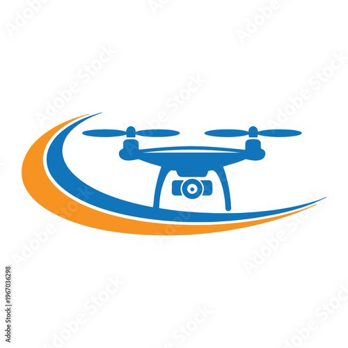 A drone integrated with a stylized circular and wave design.