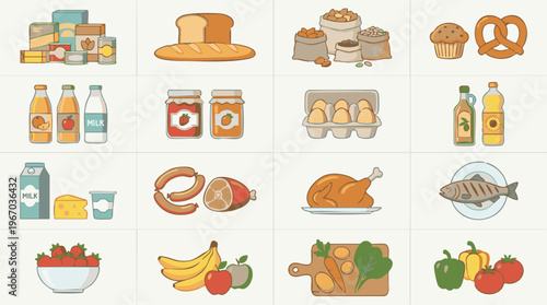 Big collection of various grocery food items and ingredients, healthy eating