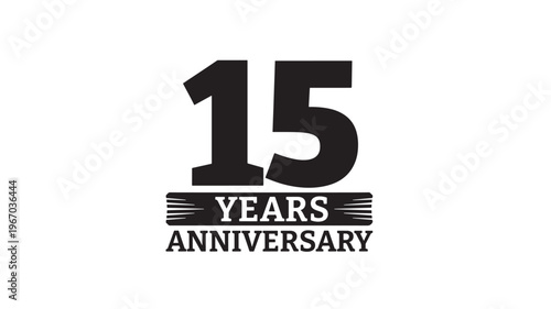 Fifteen years anniversary design with bold black numbers and text on a white background. featuring celebration, milestone, event with jubilee and