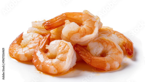 Fotografía Cooked pink shrimp pile glistening with oil, isolated on transparent background