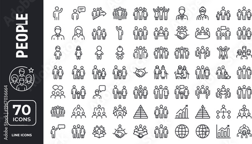 A collection of line icons depicting various people and teamwork concepts in a simple and modern style Ai, eps, jpg, transparent background, eps