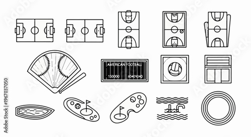 Collection of simplified sport field and game icons