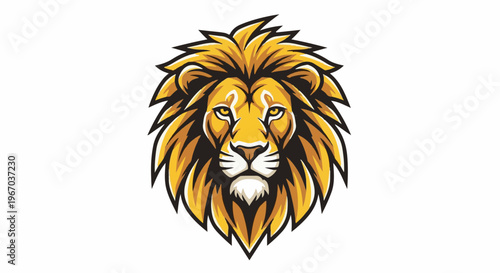 Majestic lion's head illustration with golden mane and piercing eyes