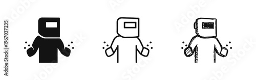 Industrial Welder Icon Set with Protective Equipment and Sparks