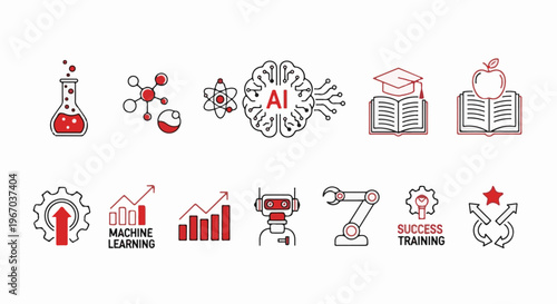 Collection of science, technology, and education icons