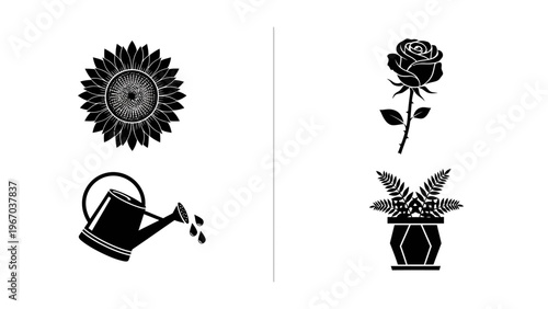 Minimalist black and white botanical and floral icons for design projects