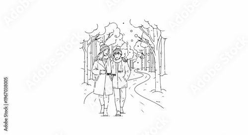 Couple walking on a snowy forest path