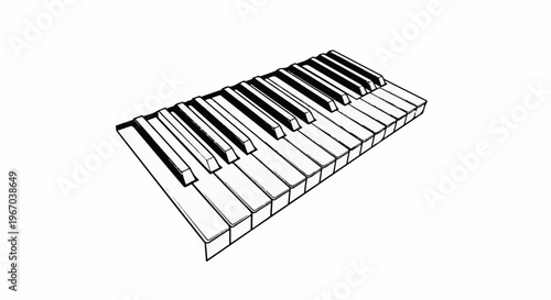 Ink sketch of piano keys viewed from an angle