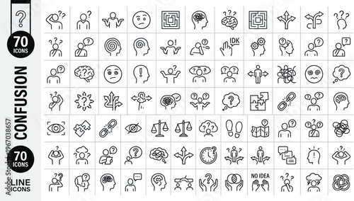 A collection of line icons depicting various confused expressions and symbols Ai, eps, jpg, transparent background, eps