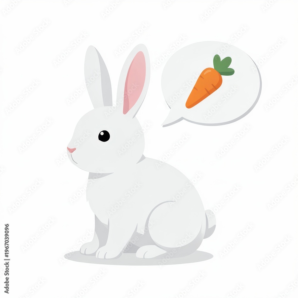 Obraz premium White Rabbit Illustration with Carrot Icon in Speech Bubble