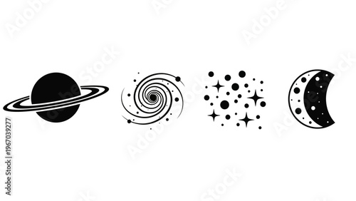 Minimalistic Space and Celestial Themed Icons Set for Astronomy and Universe Concepts