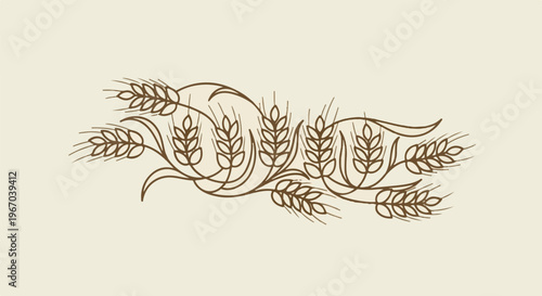 Stylized brown wheat stalks in a flowing decorative pattern on cream