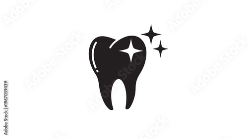 Tooth icon with sparkles representing clean and healthy teeth, perfect for dental care branding and hygiene concepts.