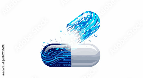 Abstract digital capsule with binary code and geometric patterns