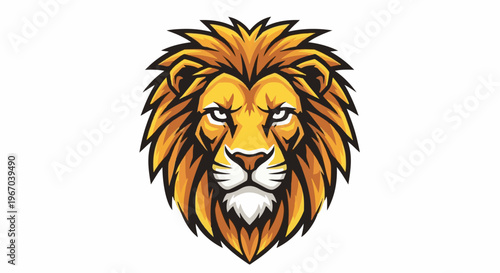 Fierce lion mascot head with golden mane and intense eyes