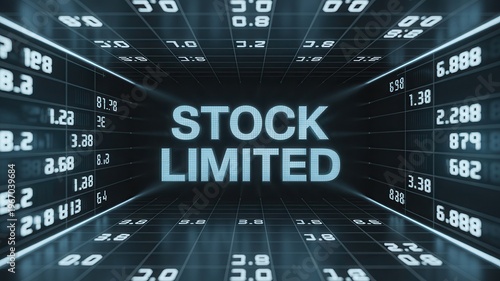 Stock market display with STOCK LIMITED text on screen