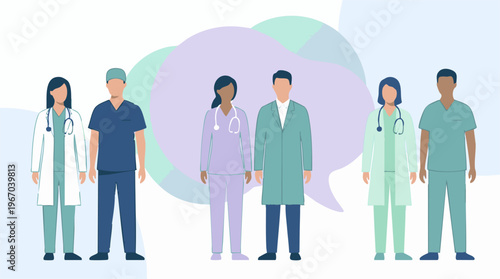 Diverse group of healthcare professionals engaging in communication and teamwork