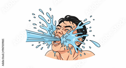 Man's face hit with a powerful jet of water, causing a big splash