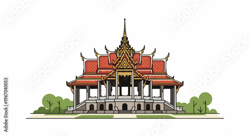 Ornate traditional building with multiple tiered roofs and intricate details