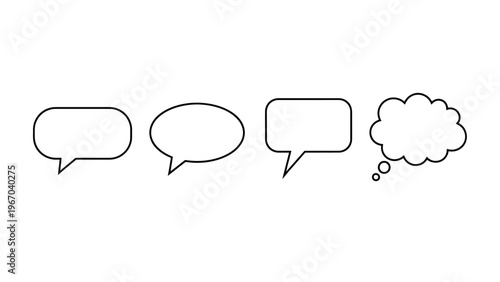 Set of four different blank speech and thought bubbles for communication and storytelling design