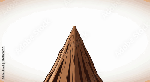Tall conical mountain peak with dark brown textured surface against white