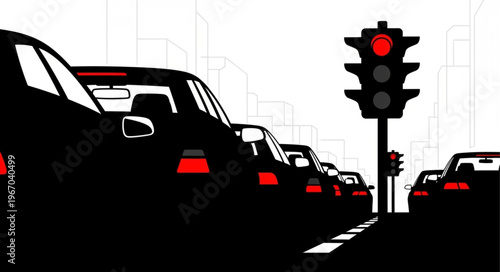 Traffic Jam Red Light Cars Silhouette.