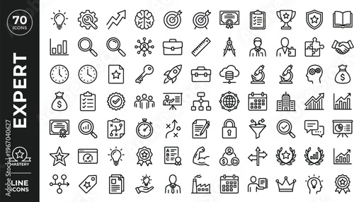 A collection of expert line icons for business and productivity on a white background Ai, eps, jpg, transparent background, eps