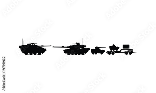 Military tank convoy illustration silhouette vector and transportation line art.