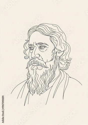 Elegant Illustration of Rabindranath Tagore with Pastel Gradient Background – Poet Philosopher Artwork