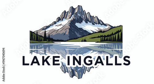 Rugged mountain peak reflected in still water with trees