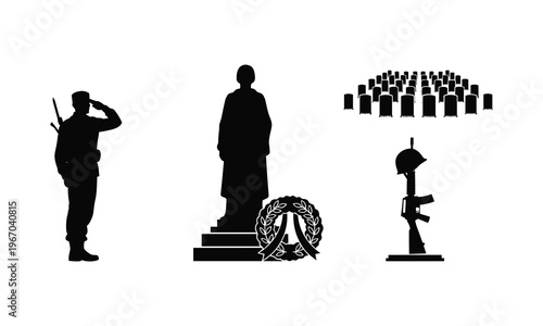 Soldier salute monument wreath fallen soldier illustration vector silhouette.