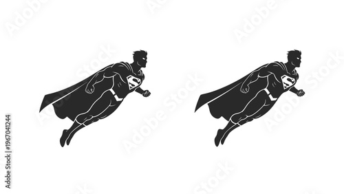 Symmetrical Illustration of a Superhero in Flight with Cape and emblematic suit