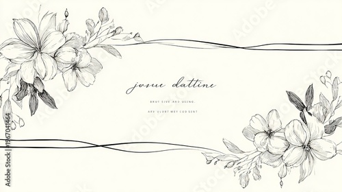 Elegant Floral Composition: Delicately sketched flowers form an exquisite border, with gentle lines and subtle shading to bring out the refined details