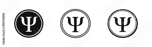 Psychology Psi Symbol Icons in Oval. Mental Health and Therapy Concept Vector Graphics.