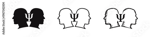 Human Heads Psychology Icons. Mental Health Dialogue and Support Concept Vector Graphics.