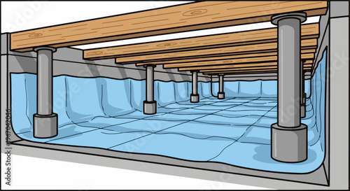 Underfloor support structure with moisture barrier