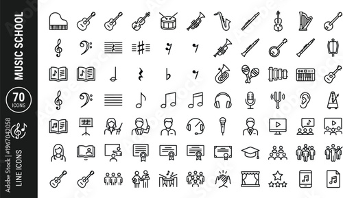 A collection of music school icons and symbols for educational purposes Ai, eps, jpg, transparent background, eps