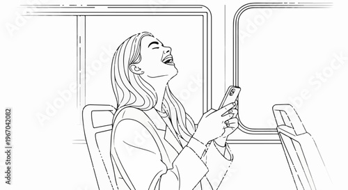 Woman on public transport laughing at her phone
