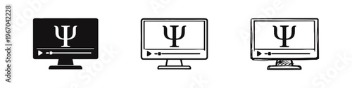 Virtual Psychology Consultation Icons. Online Mental Health Webinar and E-therapy Video Symbol.