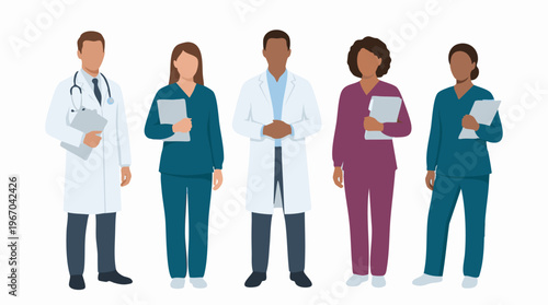 Diverse Medical Team: Doctors and Nurses Standing Together