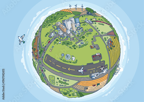 Illustration Planète Ville et village