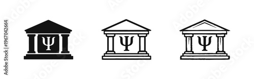 Academic Psychology Building with Psi Symbol Icons