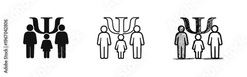 Family Psychology Group Icons with Psi Symbol in Varied Styles